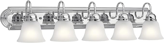 Kichler 36" Bathroom Vanity Light with Satin Etched Glass, 5-Light Traditional Design in Tannery Bronze, (36"x8"x8"), 5339CHS