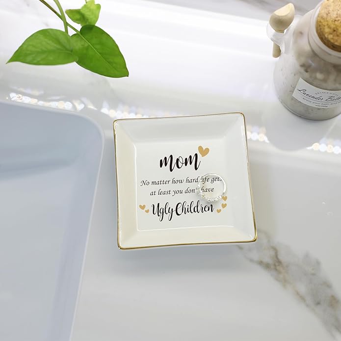 HOME SMILE Ceramic Ring Dish Jewelry Tray for Mom Sister Friends