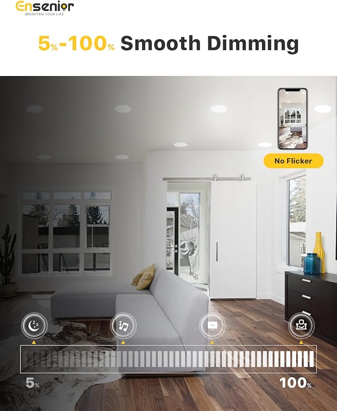 Ensenior 12 Pack 4 Inch LED Recessed Ceiling Light, Dimmable, 5000K Daylight, 750LM 9W 120V, High Brightness Canless Wafer Downlight - ETL&FCC&IC