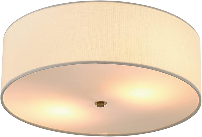 GLOBE Electric 60998 2-Light Flush Mount Ceiling Light, Matte Brass, White Linen Shade, E26 Base, Minimalist Lighting for Kitchen Island, Bathroom, Bedroom, or Dining Room, Home Decor
