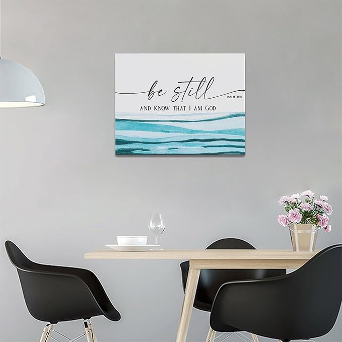 Large Christian Wall Art Be Still and Know That I Am God Pictures Wall Decor Bible Verse Psalm Canvas Painting Print Modern Home Decor Artworks Framed for Living Room Bathroom Master Bedroom 16"x12"