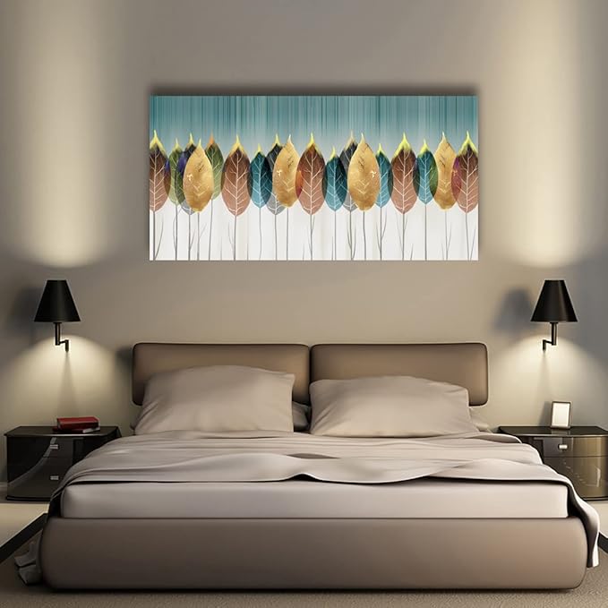 Colorful leaves Pictures Canvas Wall Art for Living room Bedroom or Bathroom Wall Decor,Abstract leaves Wall Art Print Paitnings for home Decor,Abstract painting Waterproof Stretched Ready to