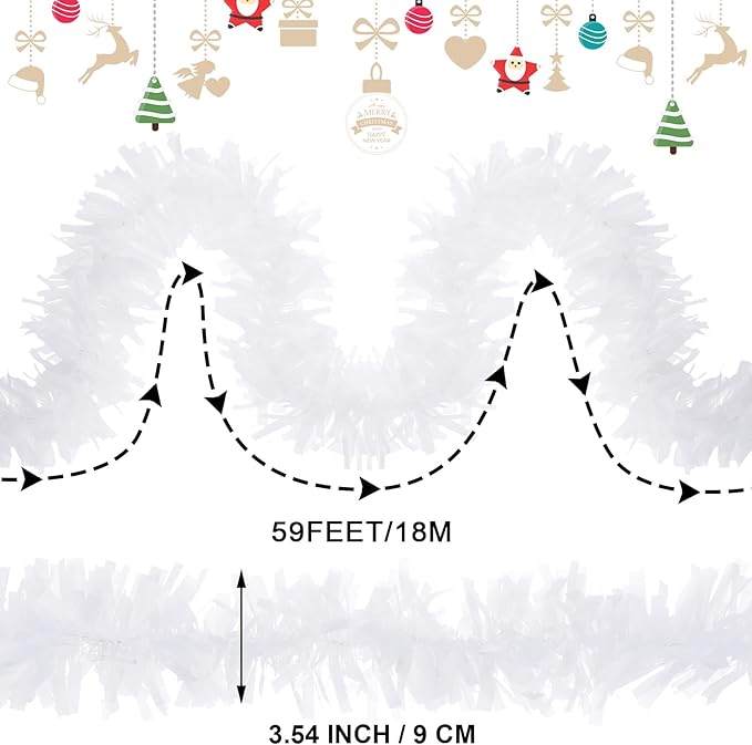 Dingion 59 Feet Christmas Tinsel Garland Metallic Twist Ornaments Hanging Glitter Xmas Garland for Christmas Tree Indoor Outdoor Decoration Party Supplies