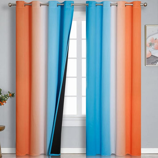 Estelar Textiler Orange and Blue Blackout Curtains 96 Inches Long, Full Light Blocking Gradient Curtains for Bedroom, Ombre Thermal Insulated Blackout Drapes for Living Room, 52x96 Inch, 2 Panels