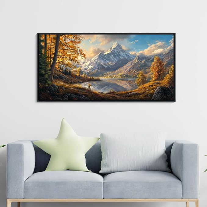 YCPRIMER Mountain Wall Art Brown Landscape Open Country Picture Nature Rural Scenery Painting Modern Artwork Lakes for Living Room Bedroom Dinning Room Home Office Wall Decor 20x40 inches