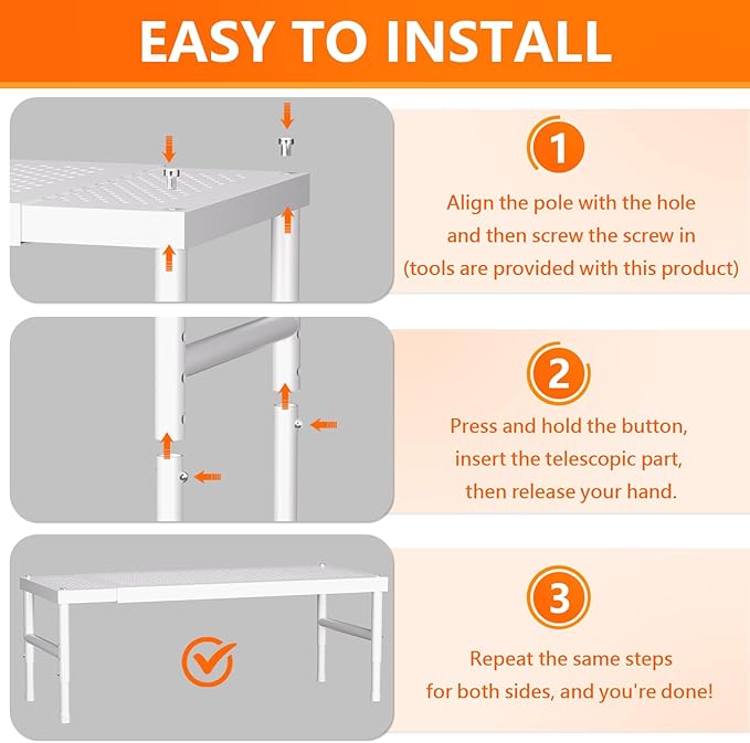 Expandable adjustable stackable kitchen organizer,Spice Racks,Counter Shelf for Cabinets,Small Cupboard Organizers,Heavy Duty Metal Pantry Storage Shelves Racks for kitchen, cabinet, study, bathroom