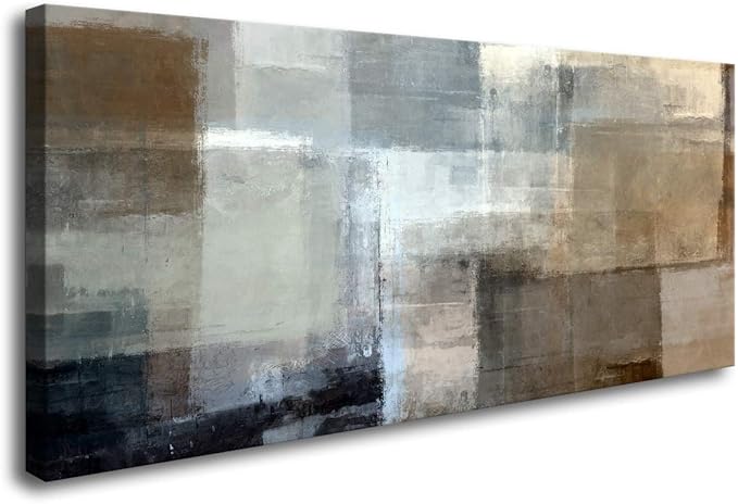 Baisuart Canvas Prints Abstract Wall Art Print Paintings Grey and Brown Stretched Canvas Wooden Framed for living Room Bedroom and Office Home Decor Artwork XLarge 24x48inch