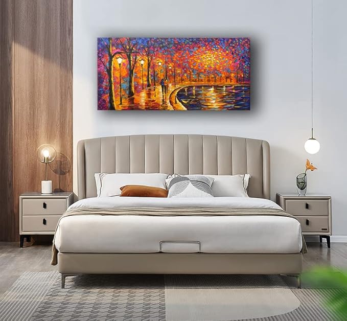 Tyed Art- Contemporary Art Landscape impressionist Oil Painting On Canvas Abstract Textured Tree artwork Painting Home Office Decorations Canvas Wall Art Painting Ready to hang 24x48inch