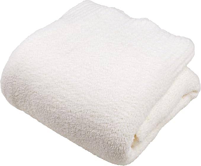JOOJA Cream White Blanket Warm Queen Size Fuzzy Knitted Blanket, Oversized Luxury Bed Blankets, Soft Queen Blanket for Bed, Lightweight Plush Blanket Queen Size for Cozy Nights (Cream, 90x90)