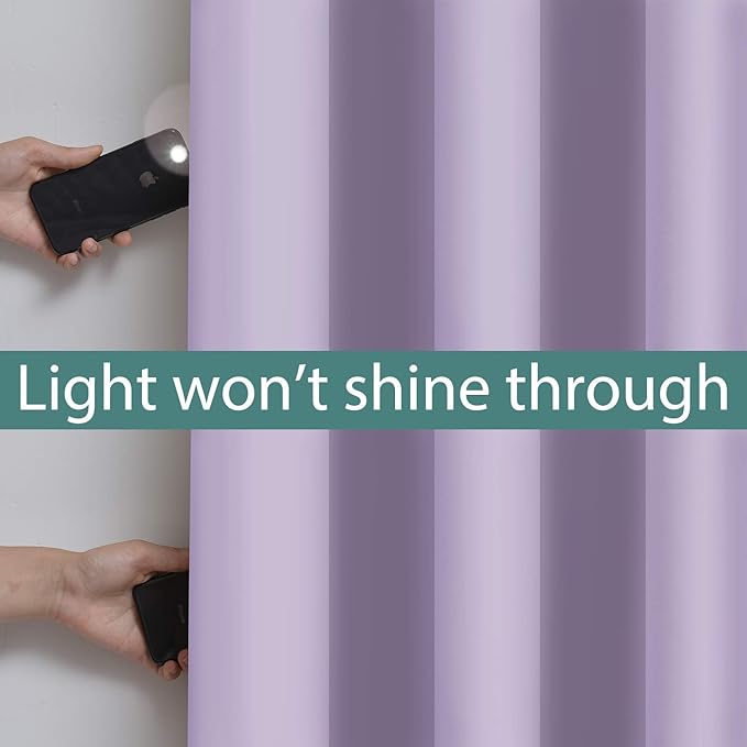 Yakamok 2 Thick Layers 100% Completely Blackout Window Curtains,Thermal Insulated Noise Reducing Drapes for Girl's Bedroom(70Wx84L, Lilac, 2 Panels)