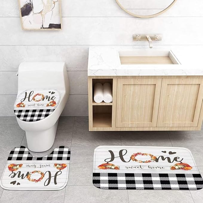 FZDHHY 4PCS Fall Bathroom Set Pumpkin Shower Curtain Set Thanksgiving Bathroom Decor Set Autumn Shower Curtains for Bathroom with 12 Hooks 72x72 inch