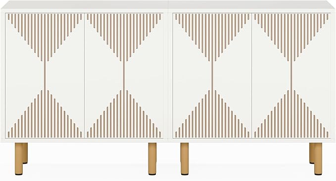 Tribesigns Modern White Storage Cabinet Set, Freestanding Floor Cabinet, Classic 59 inches Sideboard, Wood Buffet Cabinet with Doors, Large Storage Cabinet for Living Room, Dining Room, Garage