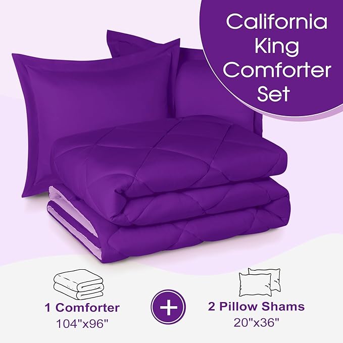 Basic Beyond California King Comforter Set, Purple/Lilac Comforter Set Cali King for All Seasons, 1 Comforter 104"x96" and 2 Pillow Shams 20"x36"+2"