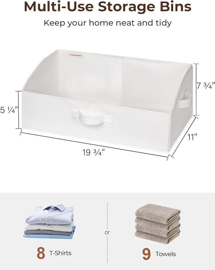 StorageWorks Closet Storage Bins, Trapezoid Organizer Box for Shelves, Fabric Clothes Bin, Foldable Organizing Baskets with Handles, Large, White, 3-Pack