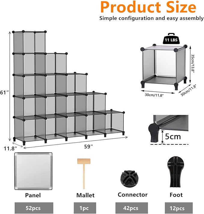 AWTATOS Cube Storage Organizer, 16 Cube Closet Organizer, Stackable Storage Cube Shelves, DIY Portable Closet Clothes Organizer Shelving for Bedroom, Closet, Wardrobe, Bathroom, Grey