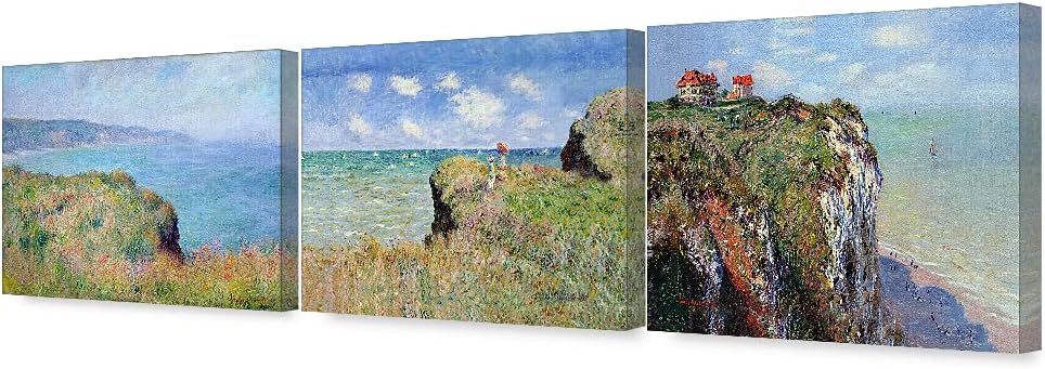DECORARTS - The Cliff Walk Series(Triptych), Claude Monet Art Reproduction. Giclee Canvas Prints Wall Art for Home Decor 20x16, 3pcs/set