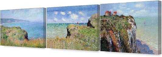DECORARTS - The Cliff Walk Series(Triptych), Claude Monet Art Reproduction. Giclee Canvas Prints Wall Art for Home Decor 20x16, 3pcs/set