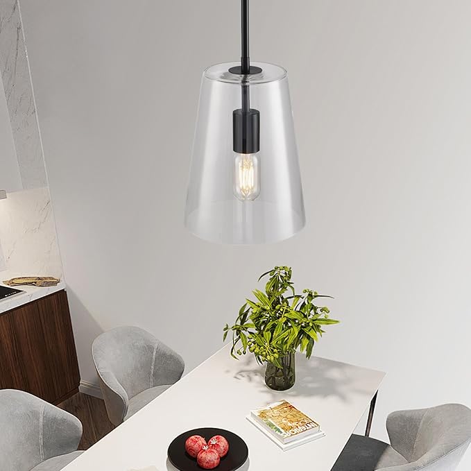 Black Big Pendant Lights Kitchen Island - Clear Glass Pendant Light Fixture Multiple Stems Rods 3 Units 12 Inch 3 Units 4 Inch (2 Pack Black Downrod Pendant with 7.5in W 9.5in H Shade)