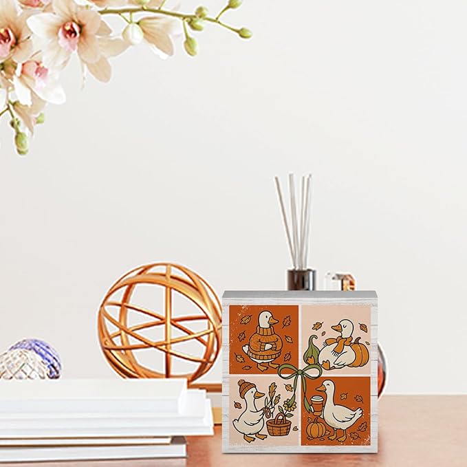 Funny Silly Goose Fall Decor for Home Office, Farmhouse Fall Decorations, Autumn Thanksgiving Decorations for Table Gifts for Goose Animals Lovers 5 x 5 inches (Tub 1712)