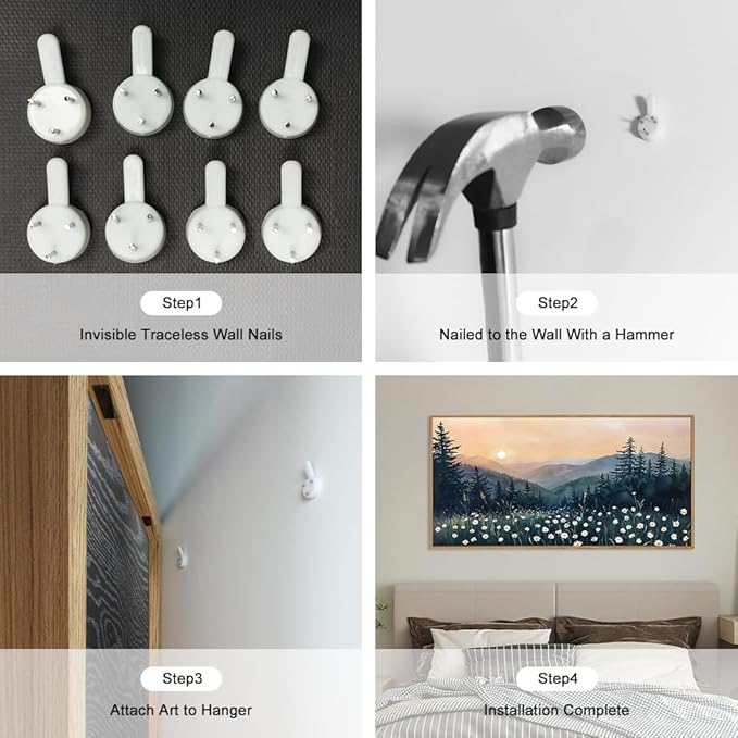 KAIRNE Large Mountain Landscape Wall Art, Watercolor Forest and Misty Pine Tree Canvas Print, Nature Scenery Artwork for Living Room Bedroom Office Decor, Rustic Wood Frame Ready to Hang, 20x40inch