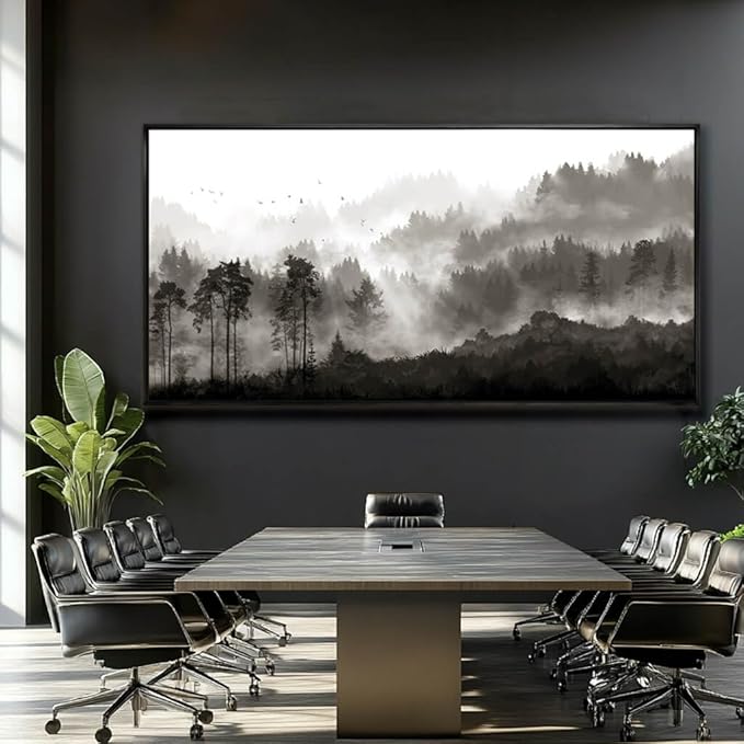 Large Wall Art Framed Mountains Canvas Wall Art Black And White Wall Decorations Bedroom Wall Decor Forest Pictures Artwork for Living Room Dining Room 29”x58”