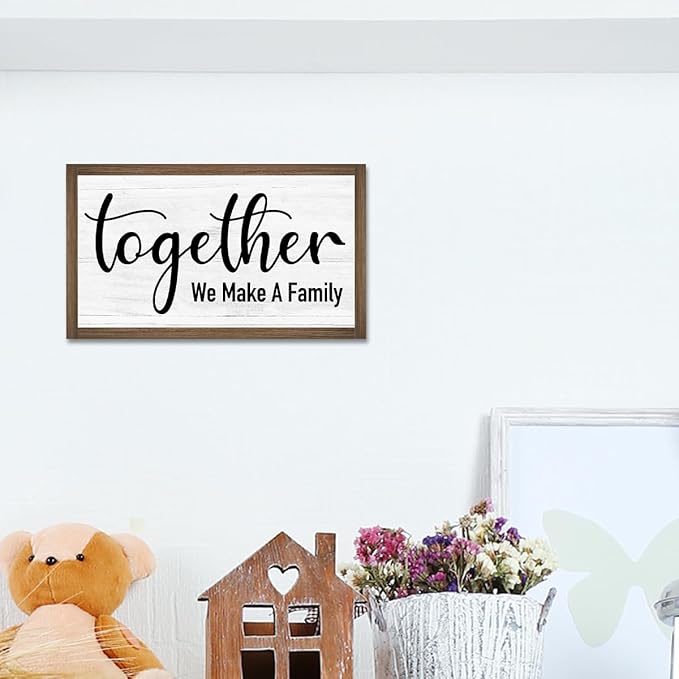 Together We Make a Family Wooden Box Sign Desk Decor,Rustic Family Saying Wood Block Sign for Home Farmhouse Bedroom Shelf Tabletop Wall Decor