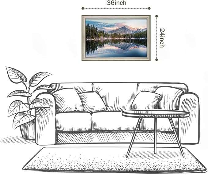 Framed Lake Canvas Wall Art: Mountain Range Skyline Scenery Painting Nature Landscape Artwork for Living Room