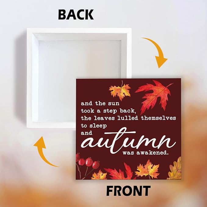 Maple Leaves Decors, Autumn Artwork for Home Shelves Decor, Office Decoration, Thanksgiving Wooden Box Signs, Maple Leaves Decor, Autumn was Awakened Wood Signs A18