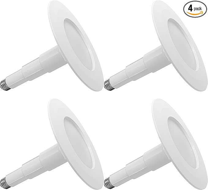 Soliseed 4 Pack 5/6 Inch LED Can Lights Length Adjustable Recessed Lights,Retrofit Downlight ETL Damp Rated,12W=60W,3000K Warm White,800LM, Dimmable recessed Lighting,Bevel Trim,Easy Install