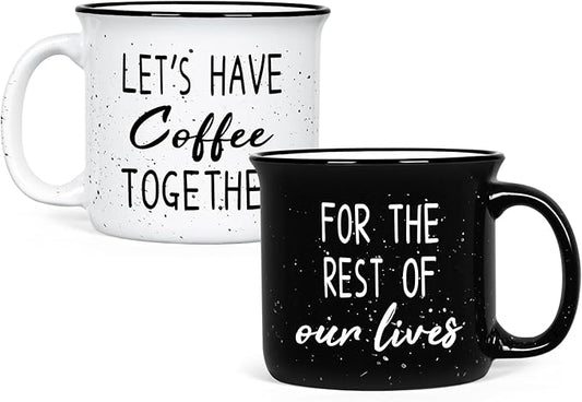 YHRJWN Couples Gifts, Let's Have Coffee Together For The Rest Of Our Lives Mug, Engagement Gifts for Couples, Anniversary Wedding Presents for Him Her, 15Oz