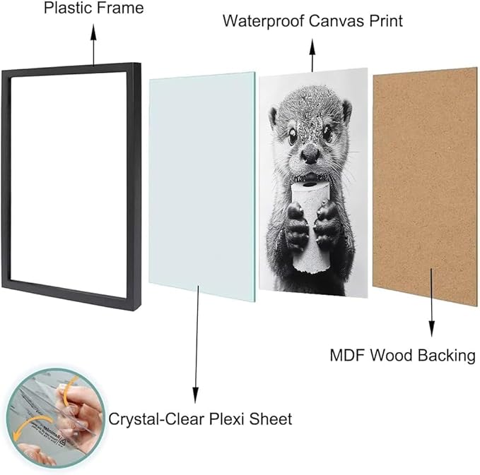 Bathroom Picture Wall Decor, Framed Black and White Bathroom Wall Art,Toilet Paper, Hilarious, Funny Bathroom Animal Art Black and White Canvas Print Painting can be Hung Directly Frame