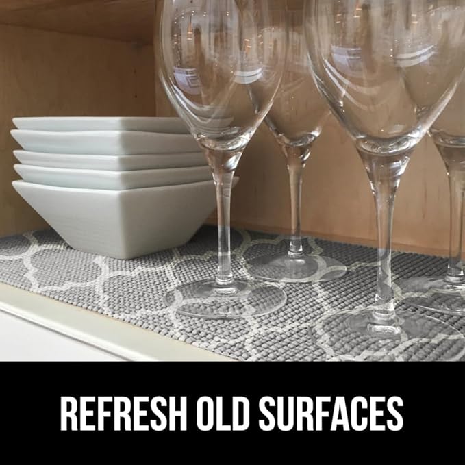 GORILLA GRIP powerGRIP Drawer Shelf and Cabinet Liner, Thick Strong Hold, Non-Adhesive Liners Protect Kitchen Cabinets and Cupboard, Bathroom Drawers, Easy Install, Breathable Mat, 17.5" x20', Gray