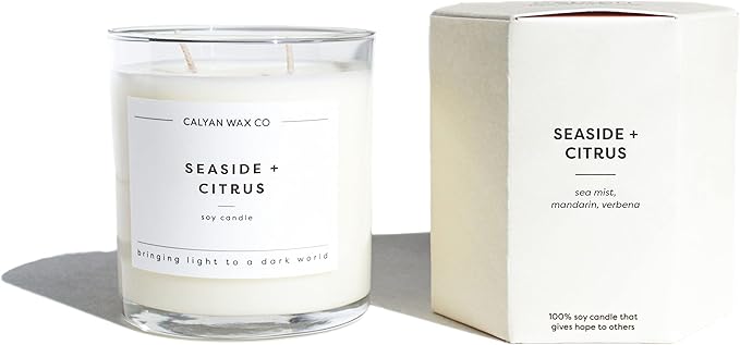 Calyan Wax Co. 2 Wick Candle, Seaside + Citrus Scented Candle, 37 Hour Burn Time, Aromatherapy Soy Candles, Non Toxic & Vegan Soy Wax, Glass Tumbler Scented Candles, 8.8oz