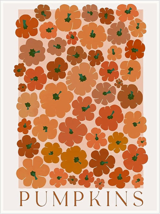 Modern Autumn Wall Art Pumpkin wall art Vintage Pumpkin poster Large Fall Canvas Print posters Autumn 70s colors fall wall art Modern Pumpkins decor 11x14 Unframed