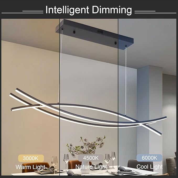 Modern Pendant Light - 39.37" LED Dimmable Chandelier for Kitchen Island & Dining Room, Adjustable Height with Remote