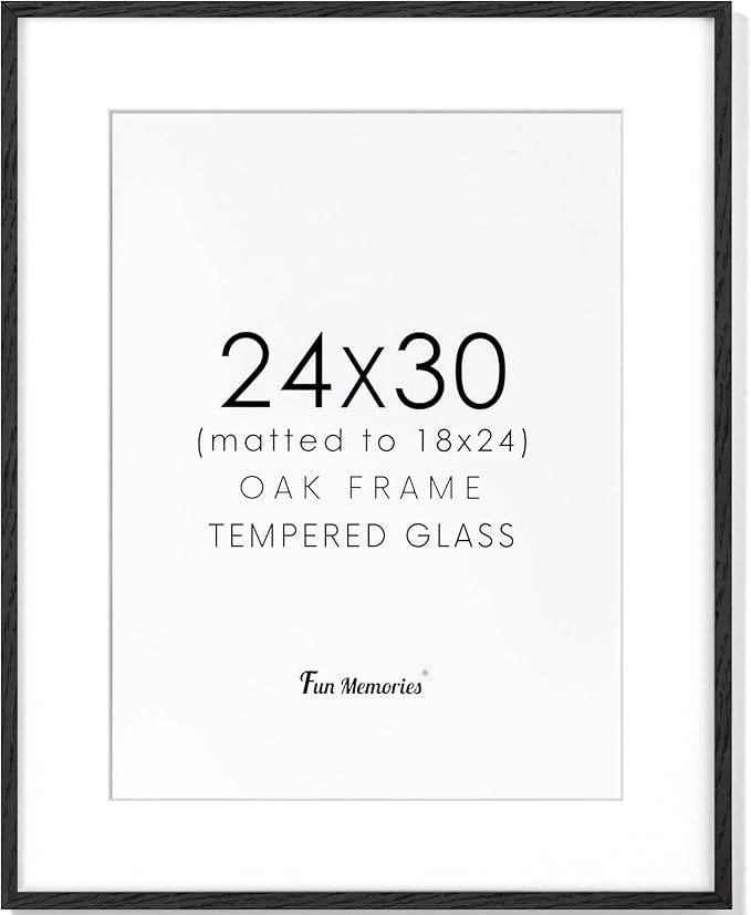 Black Picture Frame 24x30, Oak Wood Poster Frames 24 by 30, 24 x 30 Picture Frames with Tempered Glass, 18x24 Frame Matted to 24x30, Large Wooden Photo Frame 24x30, 1 Pack