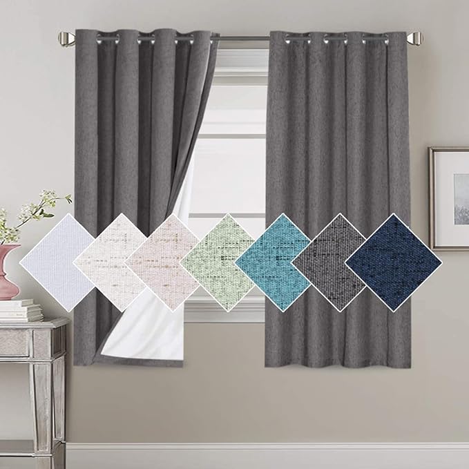 H.VERSAILTEX 100% Blackout Curtains for Bedroom 63 Inches Long Grommet Linen Face Full Light Blocking Curtain Drapes for Living Room Thermal Linen Look Curtains 2 Panels Set, 52" W x 63" L, Grey