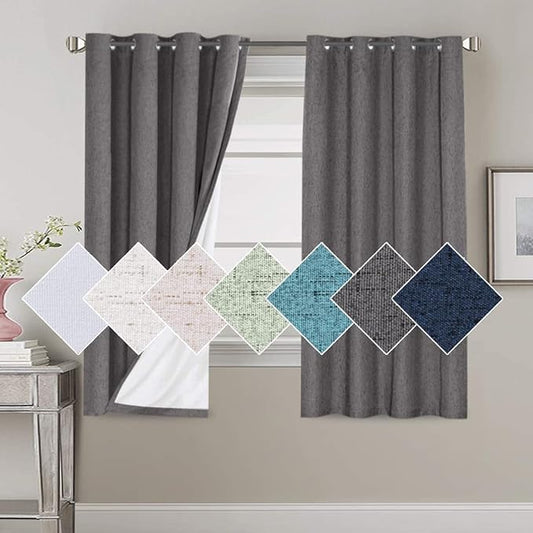H.VERSAILTEX 100% Blackout Curtains for Bedroom 63 Inches Long Grommet Linen Face Full Light Blocking Curtain Drapes for Living Room Thermal Linen Look Curtains 2 Panels Set, 52" W x 63" L, Grey