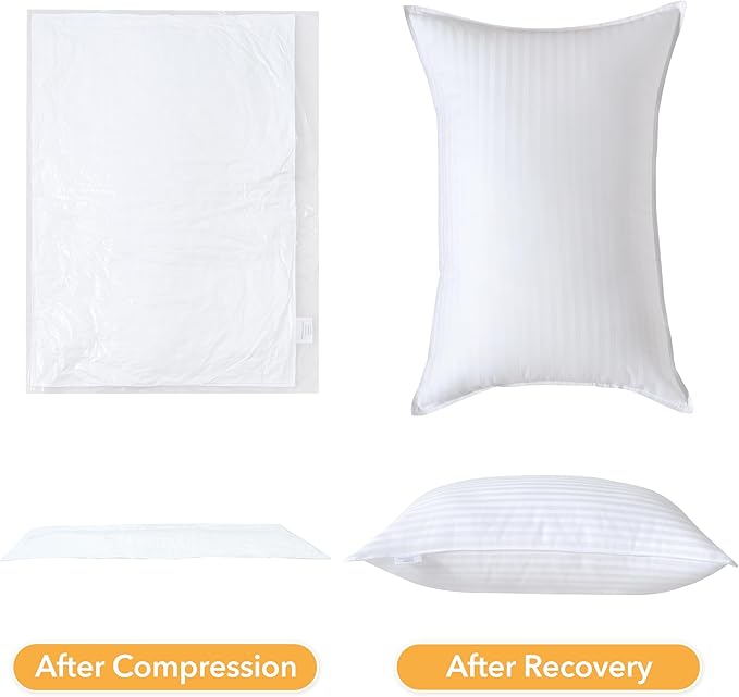 Oubonun Standard Size Pillows Set of 2 - Fluffy & Supportive Down Alternative Pillows with Zippered Cotton Cover - Breathable and Cool for All Sleeping Positions - Machine Washable - 20"x26"