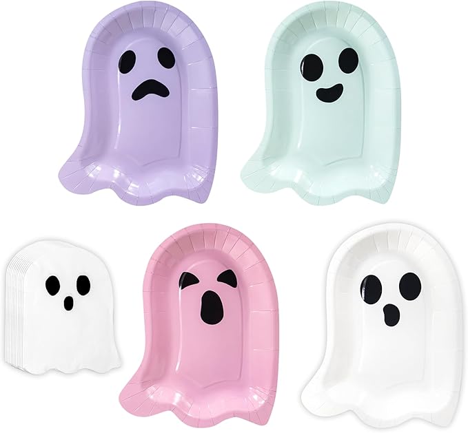 180Pcs Halloween Ghost Party Supplies Paper Plates and Napkins Serve 60 Disposable Tableware Set for Halloween Birthday Party Decorations Family School Holiday Events