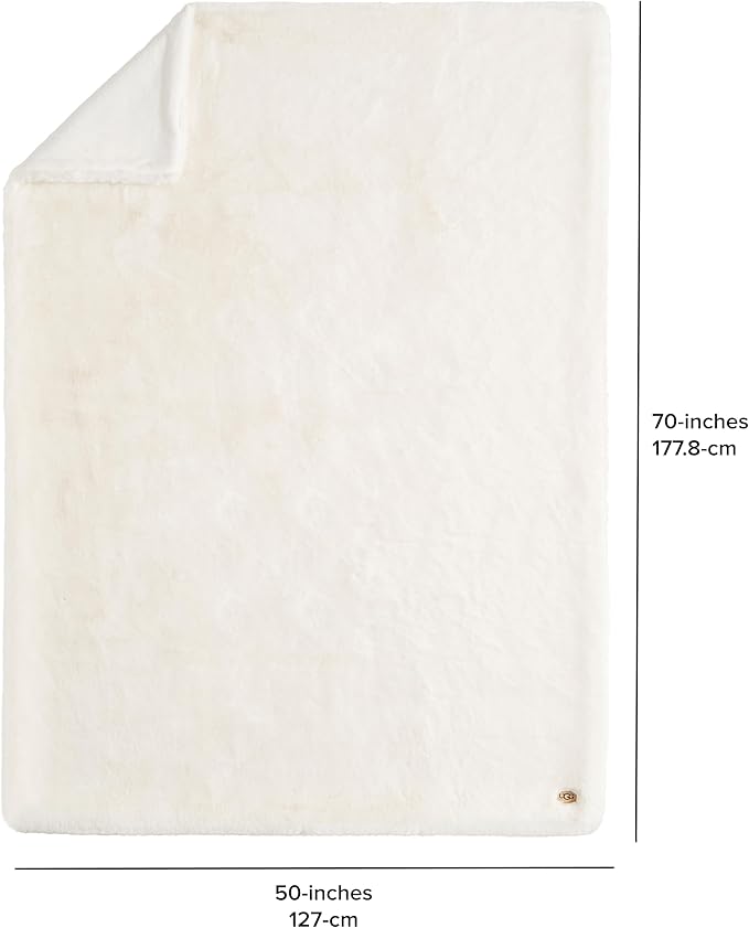 UGG Plush Faux Fur Throw Blanket Reversible Medium Weight Luxury Soft Throw Blankets for Bed or Chair, Hypoallergenic, Machine Washable, Home Decor, 50-inch x 70-inch, White Snow (Euphoria)
