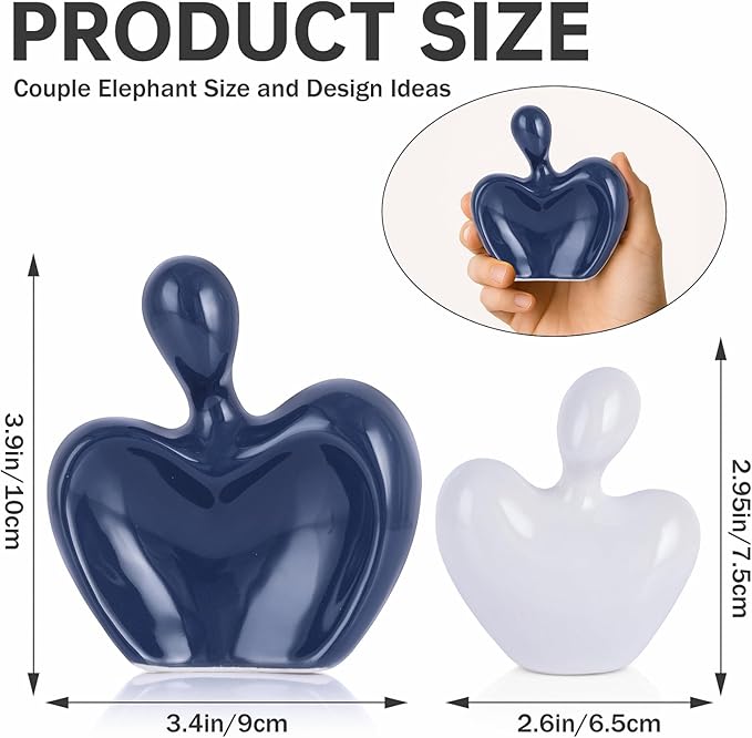 Blue and White Mini Ceramic Couple Sculpture, Romantic Love Decorative Statue, Couple, Blue Home Decor, Suitable for Dresser, Bookshelf, Office, Coffee Table Desktop Decoration.