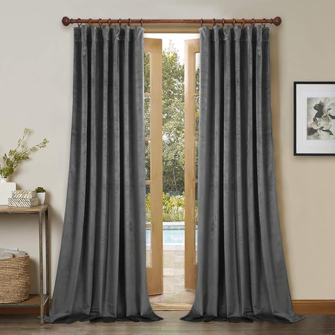 StangH Grey Curtains 105 inches, Back Tab Velvet Blackout Thermal Insulated Curtain Panels, Elegant Heavy Duty Drapes for Living Dining Room/Patio, W52 x L105, 2 Panels