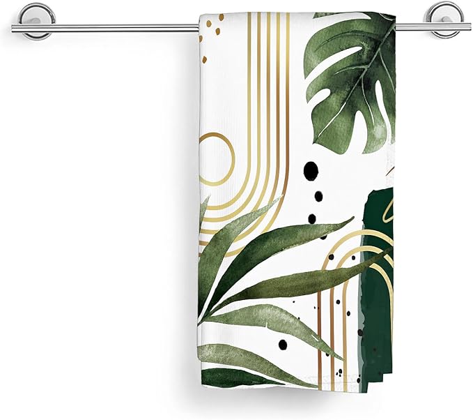 Boho Kitchen Towels 16x24 Inch Sage Green Mid Century Tropical Leaf Summer Decor Dish Towels Abstract Geometric Decoration Hand Towels Absorbent Dish Cloths for Home Kitchen Dining Set of 2