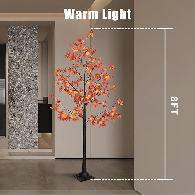 Artificial Lighted Maple Tree with 136 Warm White LED Lights, Indoor Outdoor Home Party Thanksgiving Christmas Decor(8FT/136LED)