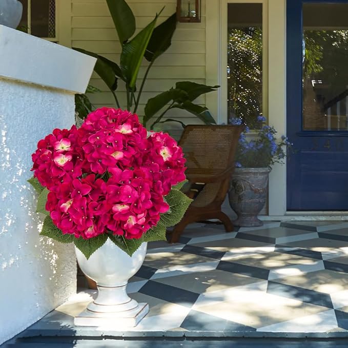 Rose Red Hydrangea Artificial Flowers Large Artificial Hydrangeas Silk Flowers for Home Decor Indoor Wedding Flowers Bouquets Faux Flowers Kitchen Centerpiece Table Decorations