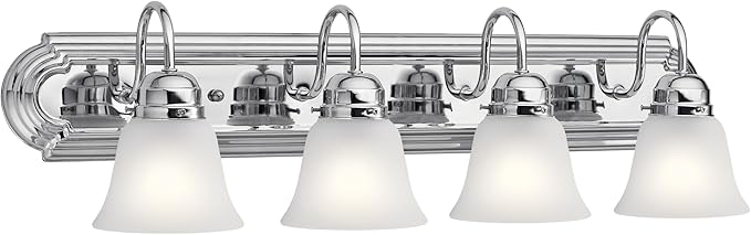 Kichler 30" 4-Light Vanity Bath Light in Chrome, Modern Bathroom Light with Clear Satin Etched Glass, ("30" W x 8" H), 5338CHS
