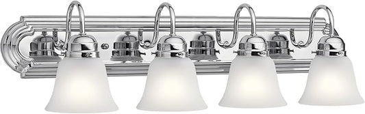 Kichler 30" 4-Light Vanity Bath Light in Chrome, Modern Bathroom Light with Clear Satin Etched Glass, ("30" W x 8" H), 5338CHS