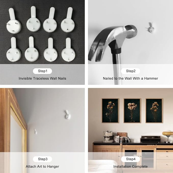 HOURIA Moody Boho Floral Framed Canvas Wall Art Set,Vintage Black Flower Wall Decor,Mid Century Minimalist Wildflower Artwork,Nature Retro Botanical Art Print for Living Room,Bedroom,Office- 24"x36"x3