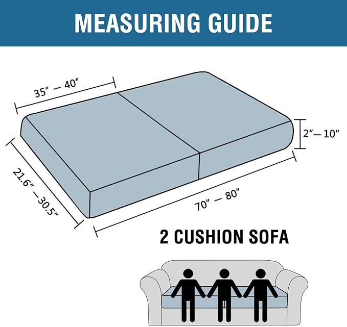 H.VERSAILTEX Super Stretch Individual Seat Cushion Covers - 2 Piece Large Sofa Cushion Covers, Navy, Thick Jacquard Textured Twill Fabric Sets